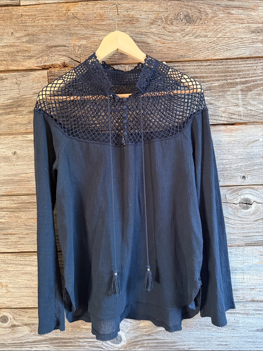 Vintage FreePeople Navy Crochet Long Sleeve Women's Top